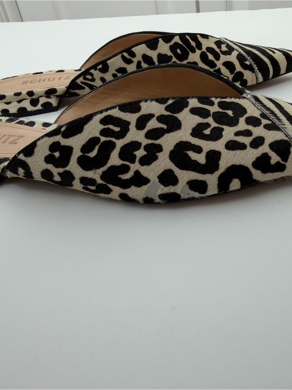 SCHUTZ Leopard & Zebra Print Pointed Toe Mules - Black & Cream - Picture 2 of 11